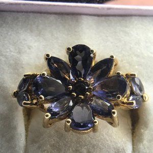 Vintage Iolite Gemstone Cluster Ring Size 6